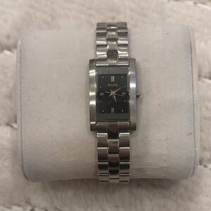 Bulova Silver Bracelet Watch with Black Dial